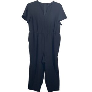 Lane‎ Bryant Black Short Sleeve V-Neck Waist Tie Loop Jumpsuit Romper Size 16